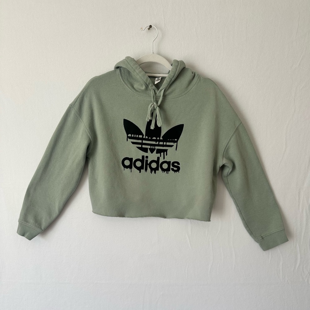 Adidas Printed Cropped Hoodie – Sage Green – Women’s Size M